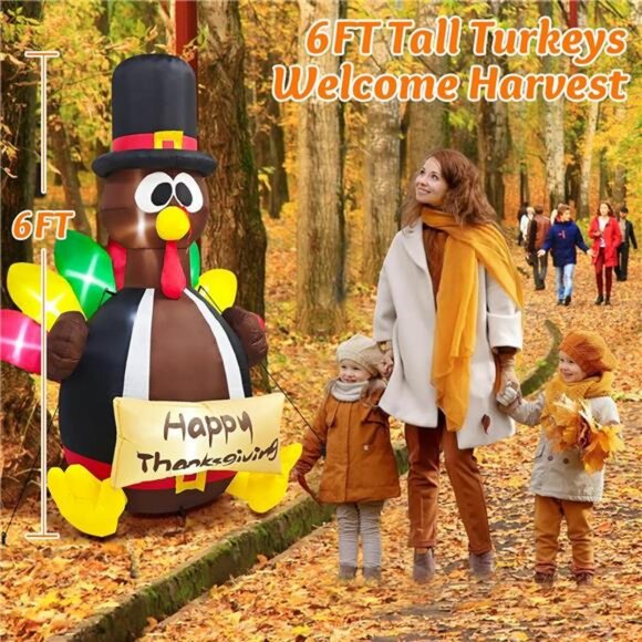 Amazon.com: Opemon 6FT Thanksgiving Inflatables Turkey Blow  Thanksgiving Decor 6 Ft Inflatable Turkey, LED Light Up Turkey Blow Up